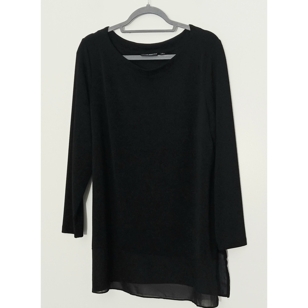 Susan Graver Tunic Women's Size 1X Bateau Neck w/ Chiffon Black Passort Knit